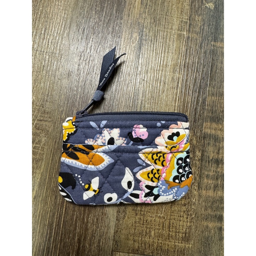 Vera Bradley Quilted Cotton Floral Coin Purse Zip Wallet Blue Yellow 15229-R47